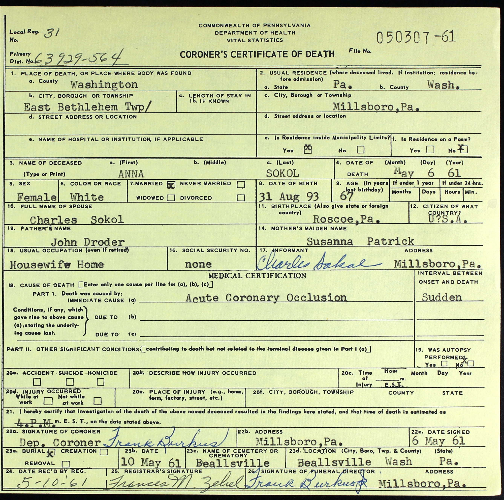 death certificate